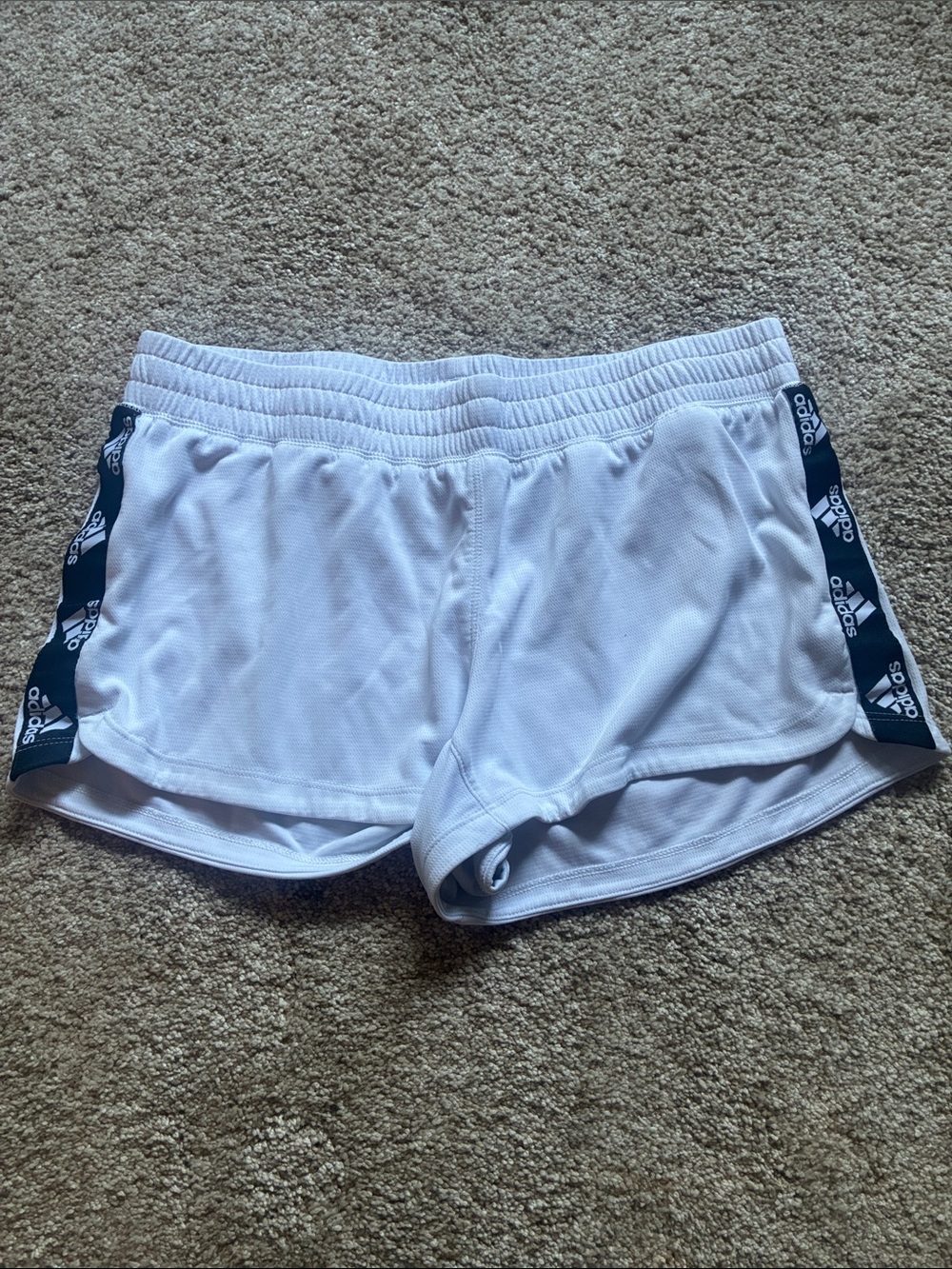 adidas White Athletic Shorts with Navy Logo Tape